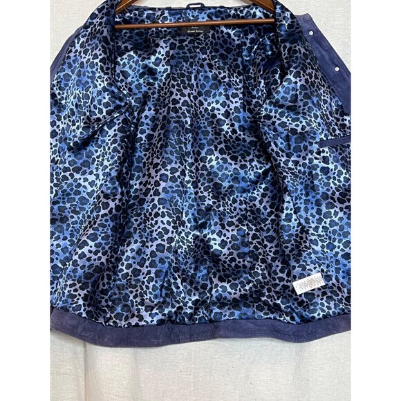 Dennis Basso Women Leather Jacket Large Purple-Blue Button Long Sleeve Pockets - Picture 8 of 12